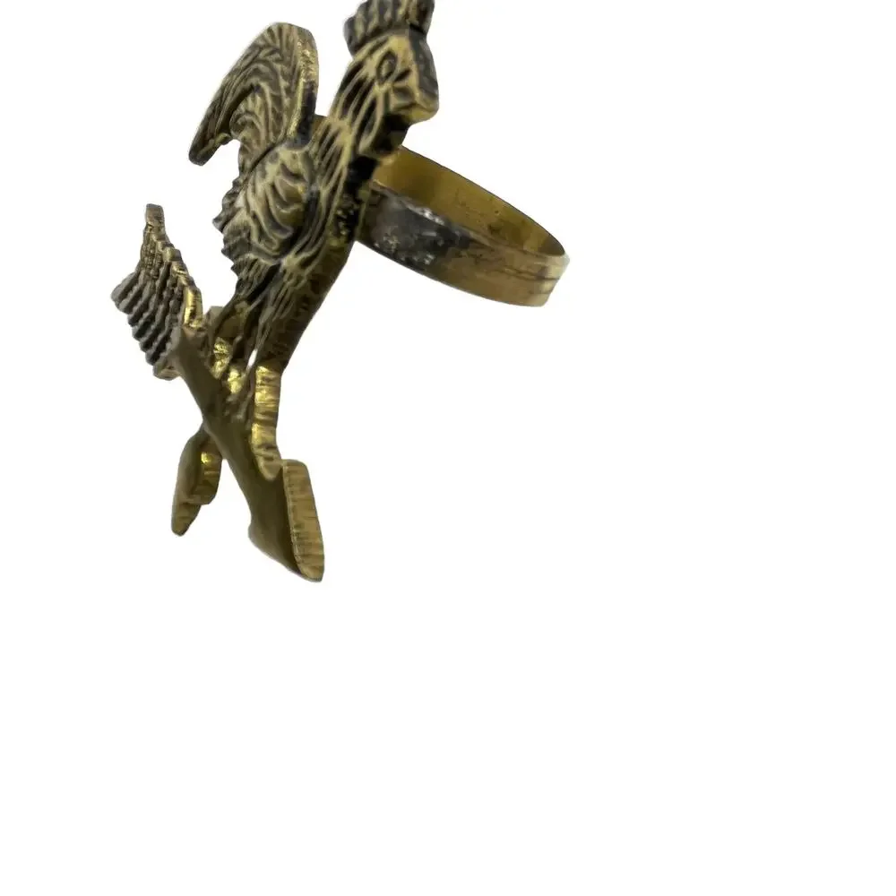 Rooster Napkin Rings Weathervane Brass Tone Set of Four Vintage Repaired Country